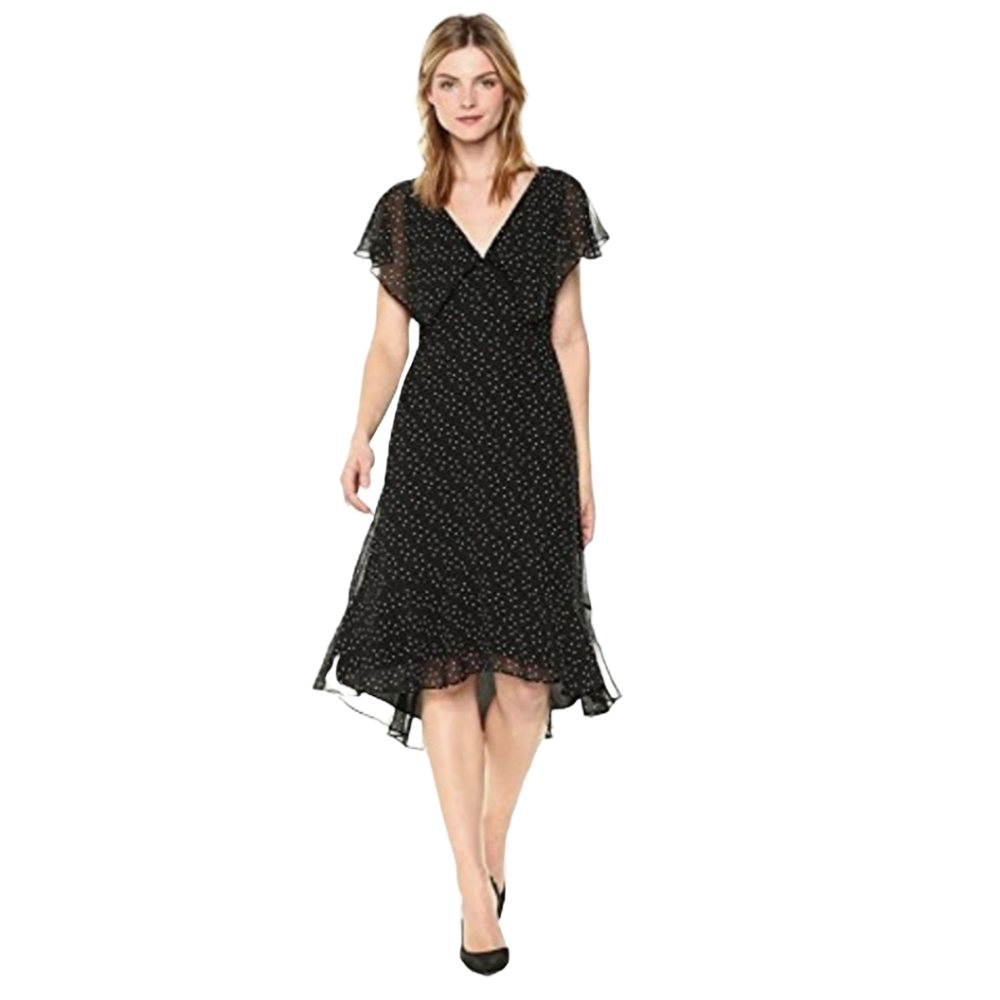 Max Studio women's cap sleeve polkadot midi dress black and white size small NWT